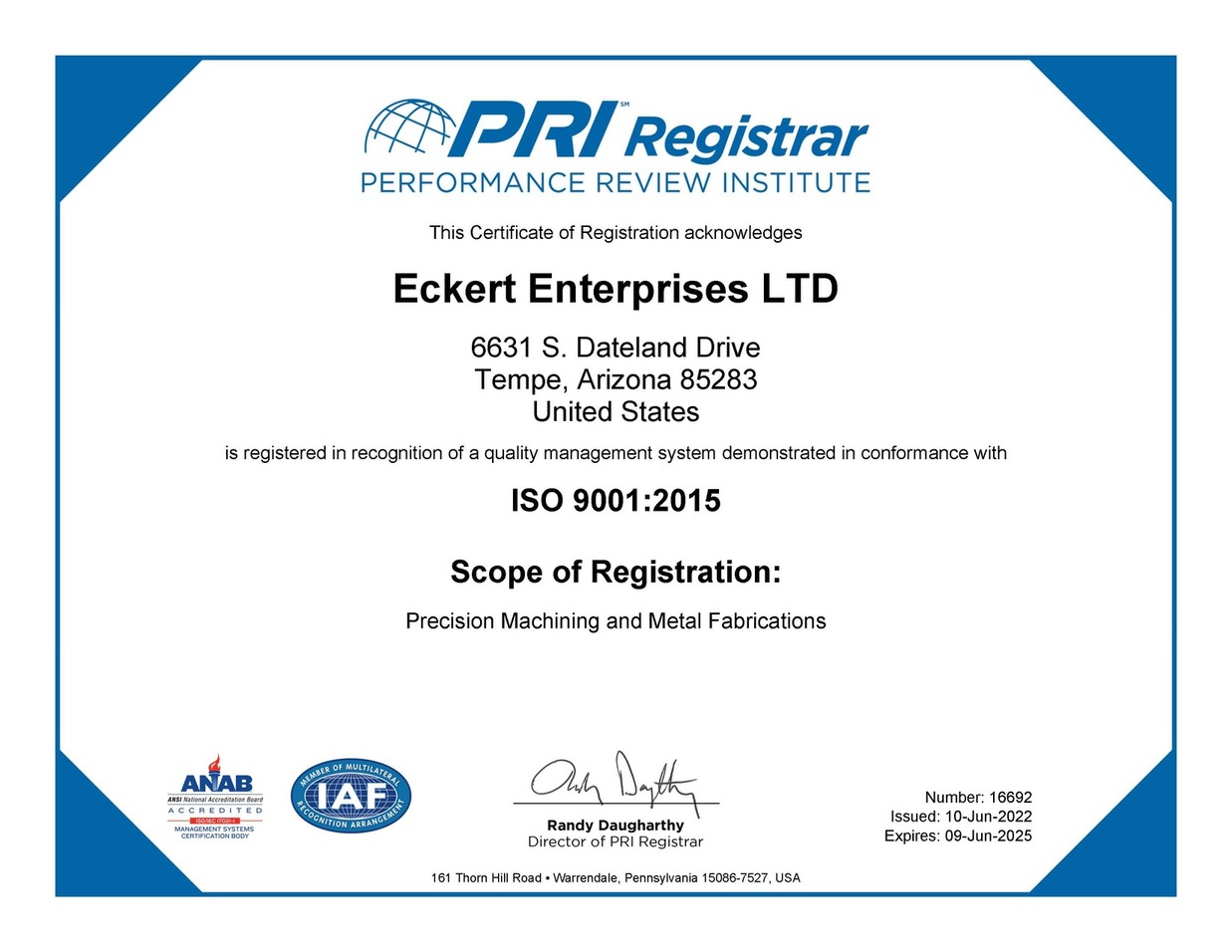 9001-2015 Certificate